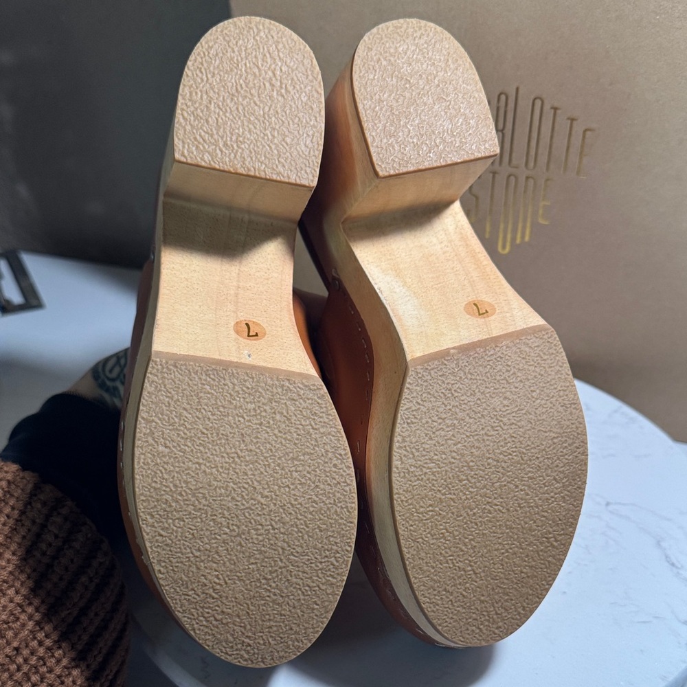 Charlotte Stone Brown Leather Marlo Clog in Luggage - Picture 7 of 8